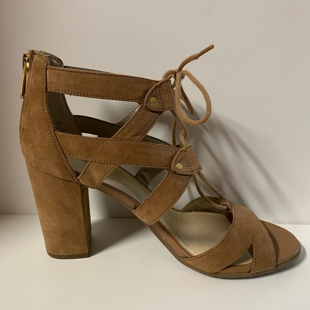 Francescas Collection Eliza Women’s 7 Lace Up Heels Open Toe Sandals Cut Out Tan - Picture 6 of 12